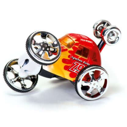 Puldiga juhitav punane akrobaat-auto “Spinster”